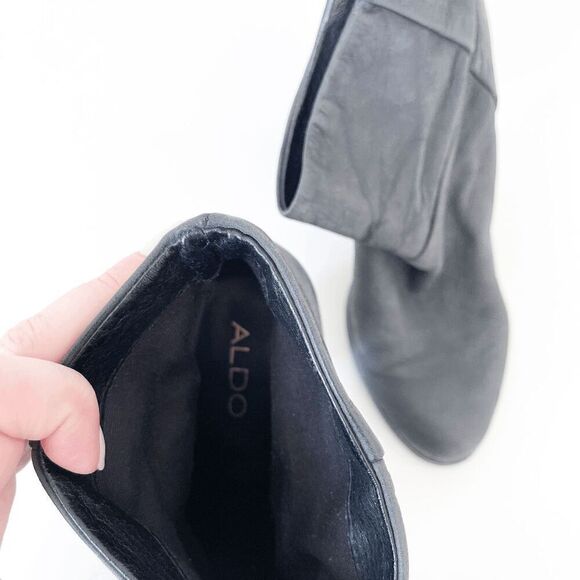 Aldo Womens Nubuck Leather Block Heel Slouchy Ankle Booties Charcoal Size 8.5 - Picture 5 of 9